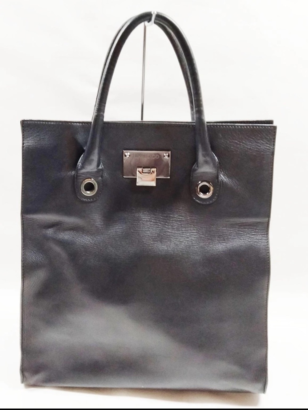 Jimmy Choo Black Leather Top-Handle Tote with Silver Hardware